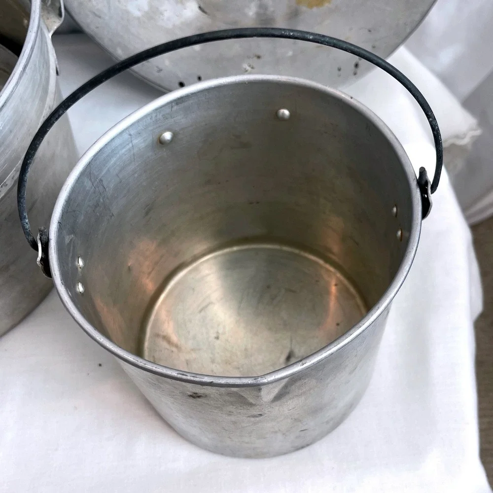 Vintage Aluminum Nesting Camping Cookware Set 3 Pots 1 Lid Glamping Outdoor